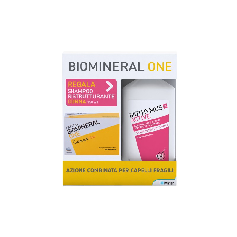 Meda Pharma Biomineral One Lactocapil 30 Compresse + Biothymus Shampoo Donna Ristrutturante 150 Ml