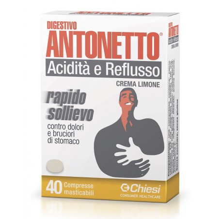 Chiesi Farmaceutici Digestivo Antonetto Acidita' E Reflusso Crema Al Limone 40 Compresse Masticabili