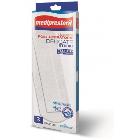 Corman Medicazione Post Operatoria Medipreseteril Delicata Tnt 10x30cm 3 Pezzi