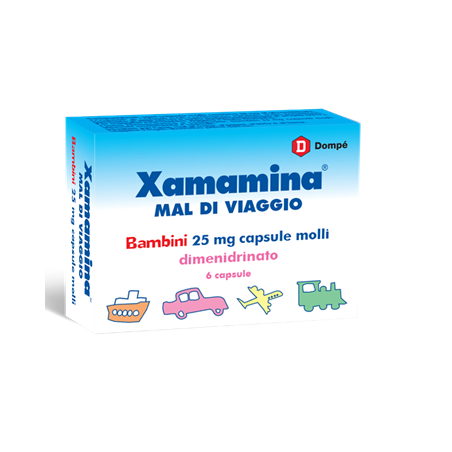 Blister da 6 capsule molli di Xamamina 25 mg della Dompè