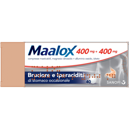 Opella Healthcare Italy Maalox 400 Mg + 400 Mg Compresse Masticabili Magnesio Idrossido + Alluminio Ossido, Idrato