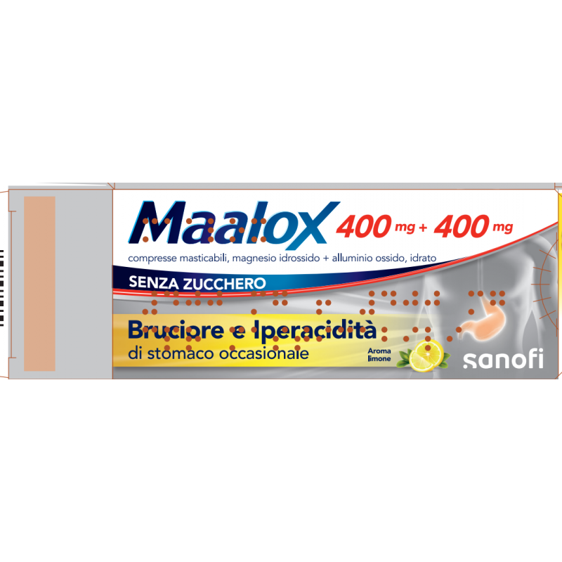 Opella Healthcare Italy Maalox 400 Mg + 400 Mg Compresse Masticabili Senza Zucchero Magnesio Idrossido + Alluminio Ossido, Idrat