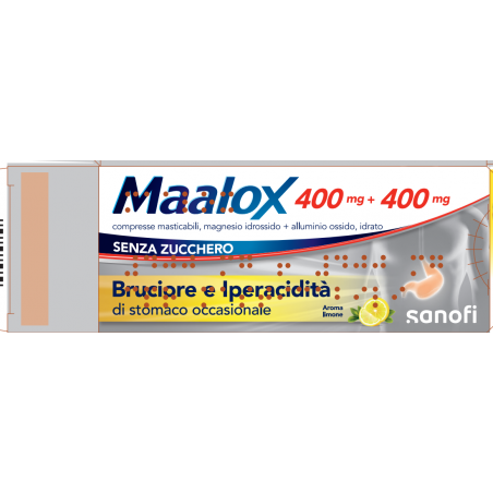 Opella Healthcare Italy Maalox 400 Mg + 400 Mg Compresse Masticabili Senza Zucchero Magnesio Idrossido + Alluminio Ossido, Idrat