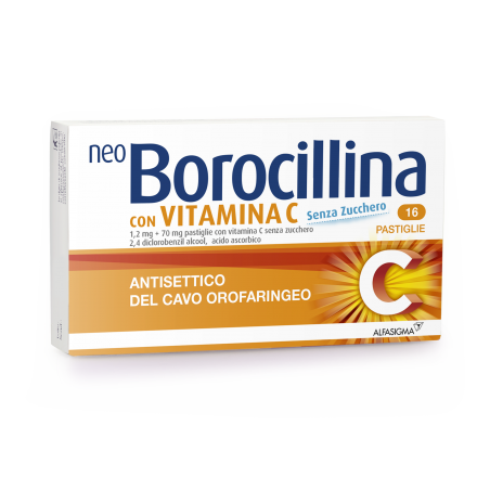 Alfasigma Neo Borocillina 1,2 Mg + 70 Mg Pastiglie Con Vitamina C Senza Zucchero 2,4 Diclorobenzil Alcool, Acido Ascorbico