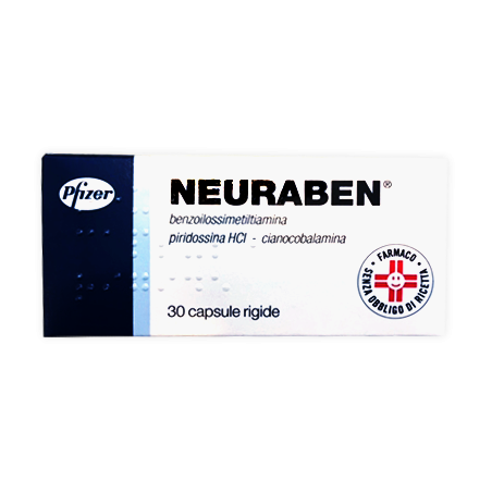 Pfizer Italia Neuraben 100 Mg + 150 Mg + 500 Mcg Capsule Rigide Benzoilossimetiltiamina, Piridossina Cloridrato, Cianocobalamina