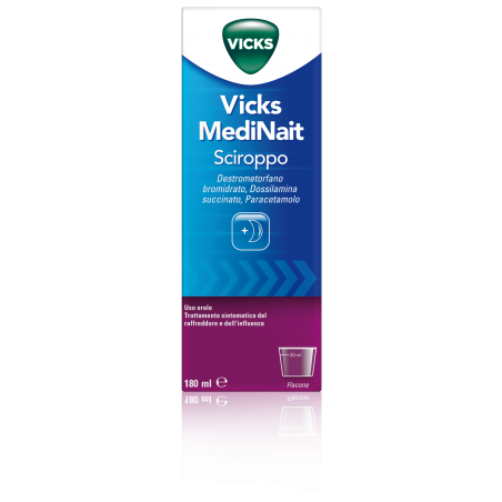 Vicks Medinait 0,5 Mg/ml + 0,25 Mg/ml + 20 Mg/ml Sciroppo 180 ml per la tosse