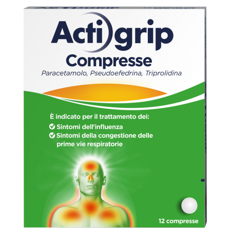 Blister da 12 compresse di Actigrip Influenza e Congestione Nasale della Johnson & Johnson