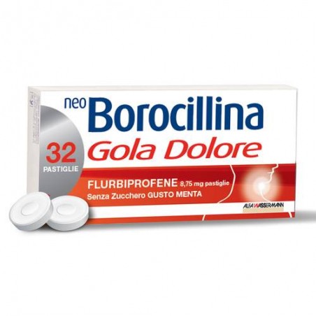 Blister da 32 Pastiglie senza zucchero di Neo Borocillina Gola Dolore gusto menta dell'Alfasigma