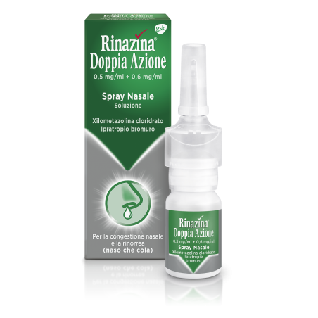 Haleon Italy Rinazina Doppia Azione 0,5 Mg/ml + 0,6 Mg/ml Spray Nasale, Soluzione Xilometazolina Cloridrato/ipratropio Bromuro