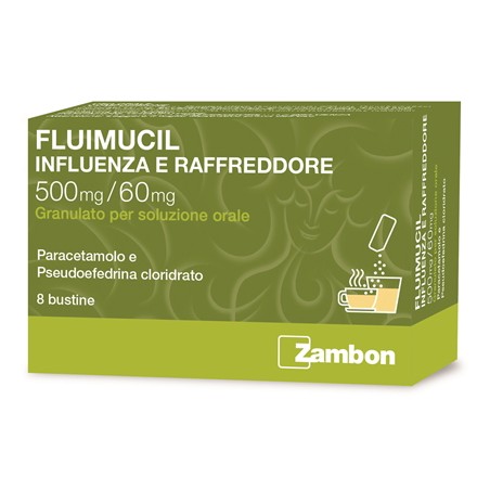 Zambon Italia Fluimucil Influenza E Raffreddore 500 Mg/60 Mg Granulato Per Soluzione Orale Paracetamolo E Pseudoefedrina Cloridr