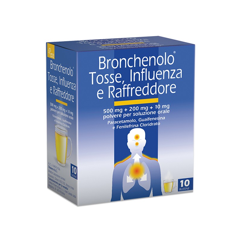 Perrigo Italia Bronchenolo Tosse, Influenza E Raffreddore 500 Mg+200 Mg+10 Mg Polvere Per Soluzione Orale Paracetamolo, Guaifene