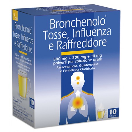 Perrigo Italia Bronchenolo Tosse, Influenza E Raffreddore 500 Mg+200 Mg+10 Mg Polvere Per Soluzione Orale Paracetamolo, Guaifene