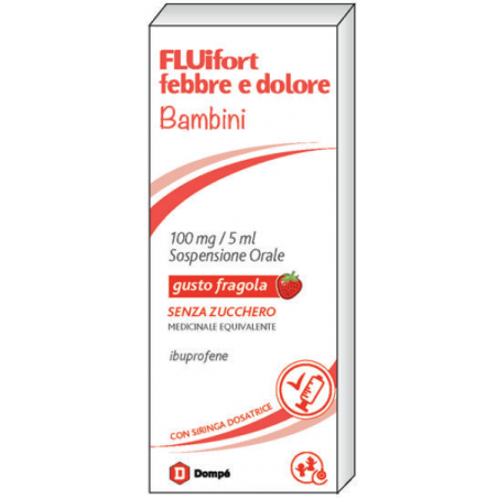 Fluifort Febbre E Dolore Bambini 100mg/5ml Sospensione Orale Gusto Fragola Senza Zucchero 150 ml