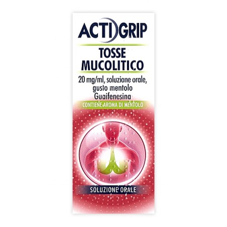 Johnson & Johnson Actigrip Tosse Mucolitico “20mg / Ml, Soluzione Orale, Gusto Mentolo” Guaifenesina