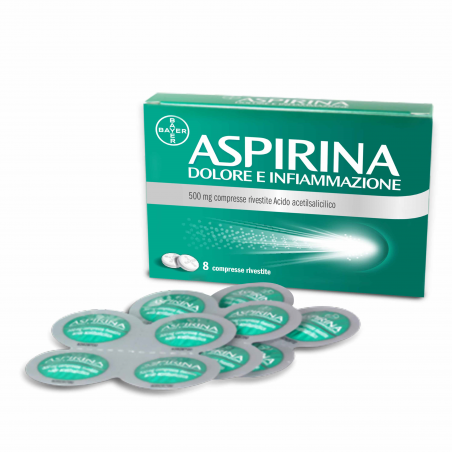 Blister da 8 compresse di Aspirina 500mg della Bayer