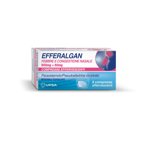 Upsa Italy Efferalgan Febbre E Congestione Nasale 500 Mg + 60 Mg Compresse Effervescenti Paracetamolo/pseudoefedrina Cloridrato 