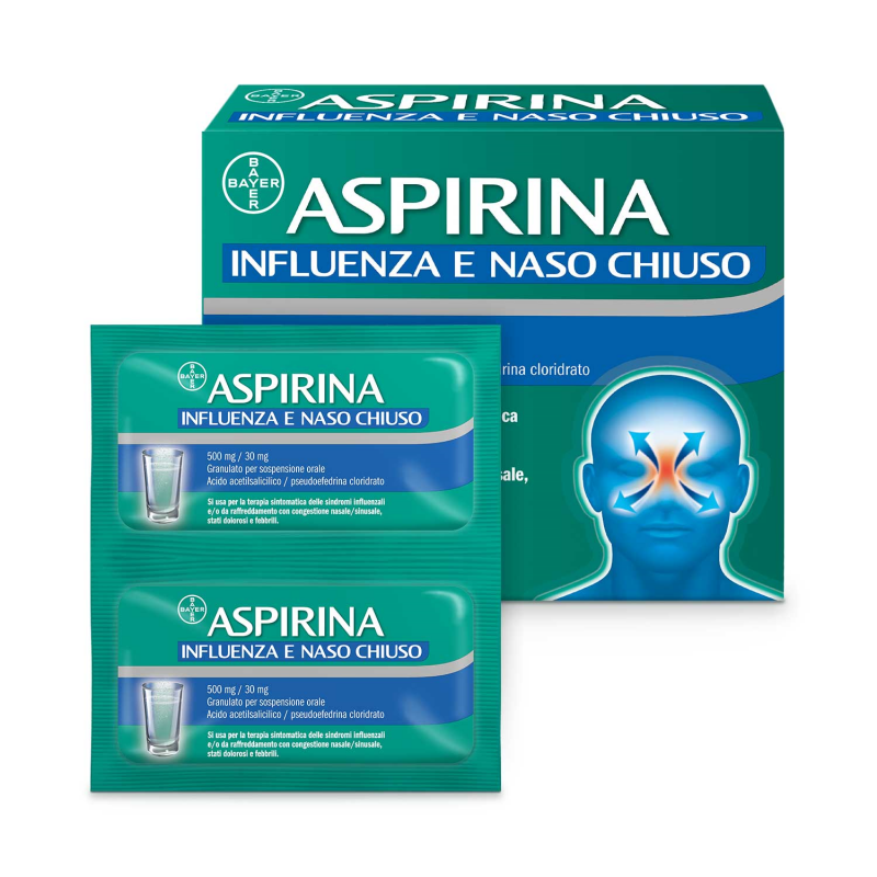 Aspirina Influenza E Naso Chiuso 500 Mg / 30 Mg Granulato Per Sospensione Orale Acido Acetilsalicilico 20 bustine