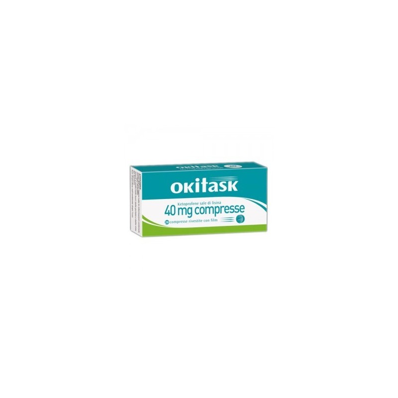 Blister da 20 compresse rivestite con film di Okitask 40 mg della Dompè Farmaceutici