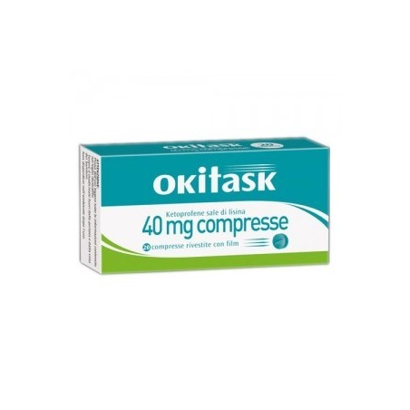 Blister da 20 compresse rivestite con film di Okitask 40 mg della Dompè Farmaceutici