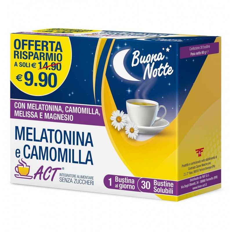 F&f Melatonina E Camomilla Act 30 Bustine Solubili Senza Zuccheri