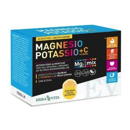 Erba Vita Group Magnesio Potassio +c Vitamina Gusto Limone 20 Bustine Da 3,8 G