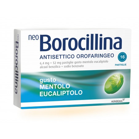 Neo Borocillina Antisettico Orofaringeo 16 pastiglie gusto mentatolo eucaliptolo