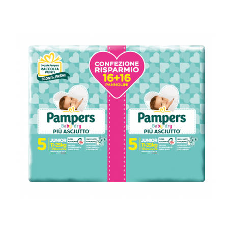 Fater Pampers Baby Dry Pannolini Duo Downcount Junior 32 Pezzi