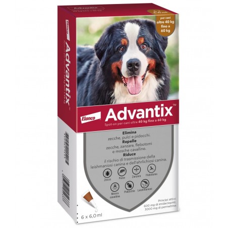 Elanco Italia Advantix Spot-on Per Cani Oltre 40 Kg Fino A 60 Kg 6 pipette