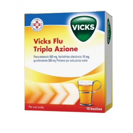 Procter & Gamble Vicks Flu Tripla Azione 500mg/200mg/10mg Polvere Per Soluzione Orale Paracetamolo, Guaifenesina, Fenilefrina Hc