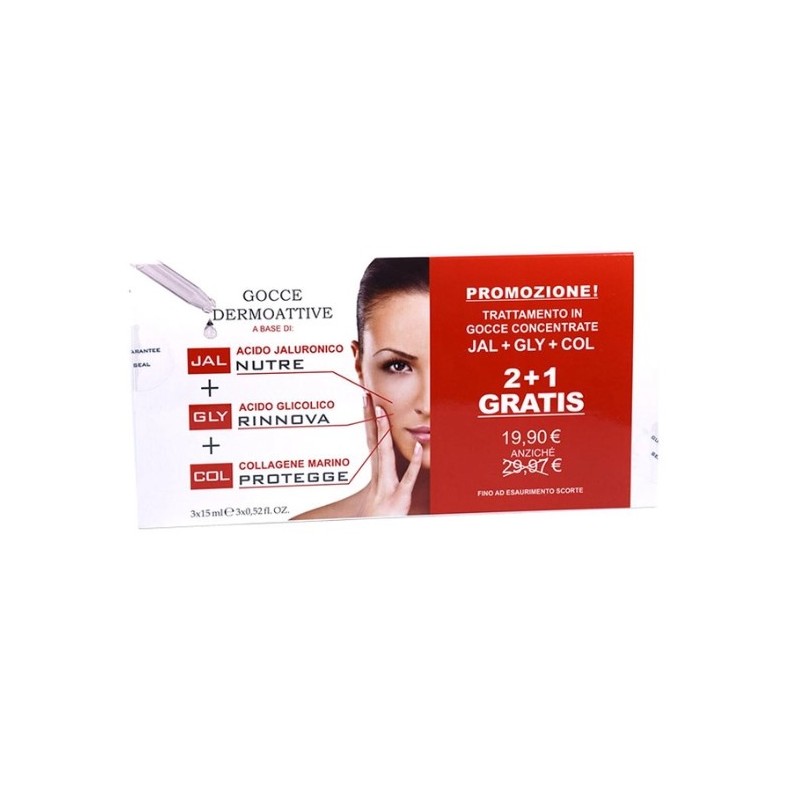 Vital plus Gocce dermoattive 2+1 di acido jaluronico glicolico e collagene marino 3 flaconi x 15 ml