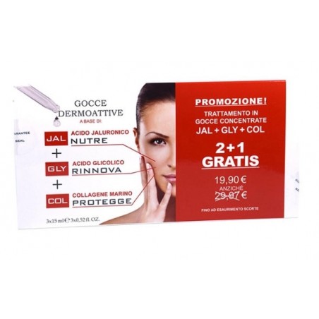 Vital plus Gocce dermoattive 2+1 di acido jaluronico glicolico e collagene marino 3 flaconi x 15 ml