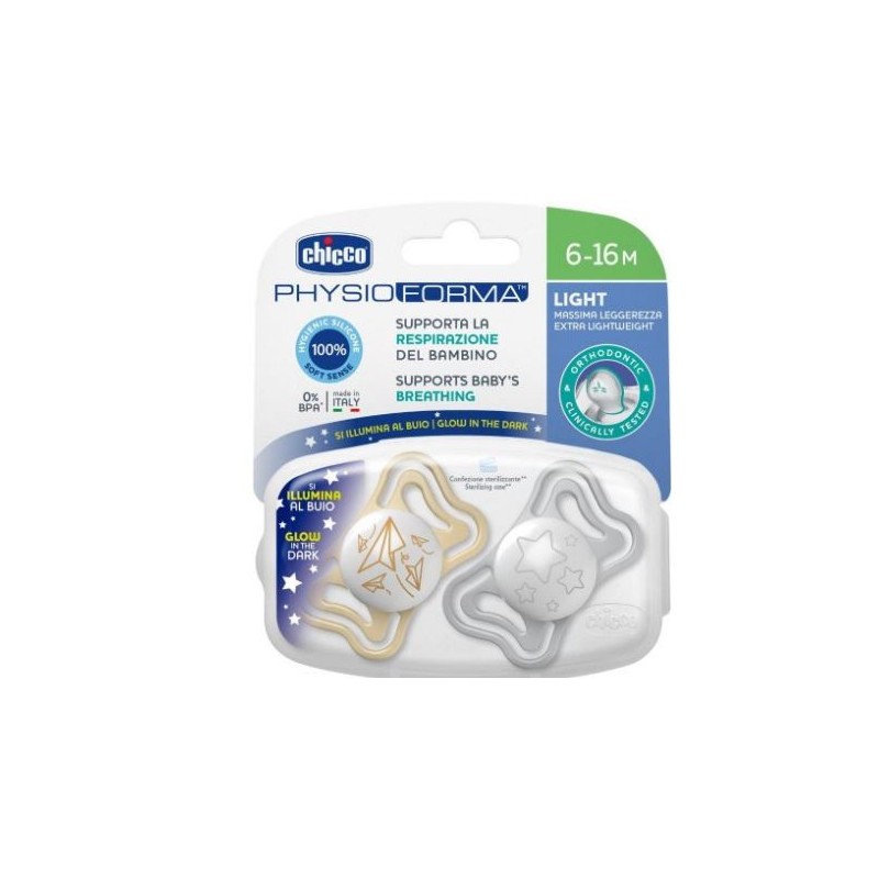 Chicco Succhietto Light Lumi Silicone 6-16m 2 Pezzi