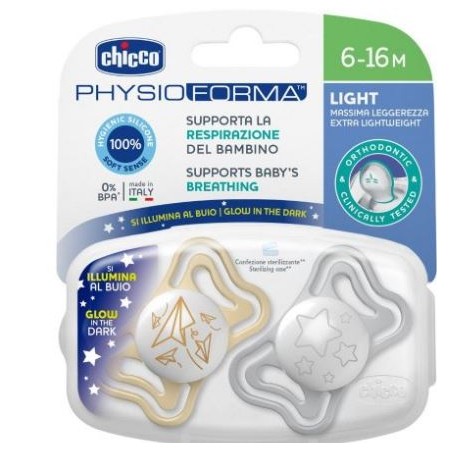 Chicco Succhietto Light Lumi Silicone 6-16m 2 Pezzi