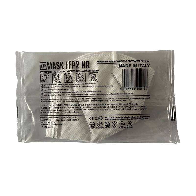 Italhealth Mascherina +39mask Ffp2 Bianco 15 Pezzi