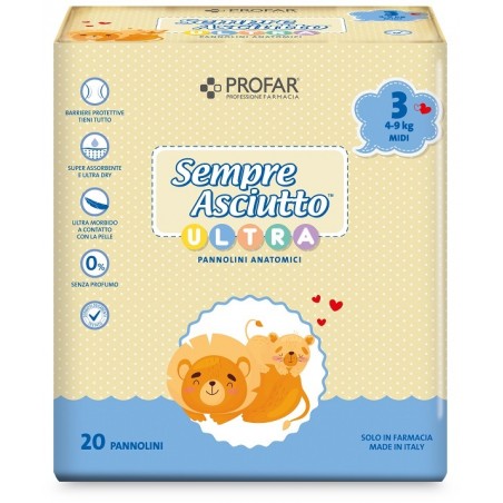 Federfarma. Co Pannolini Profar Sempre Asciutto Ultra Midi 4/9 Kg 20 Pezzi