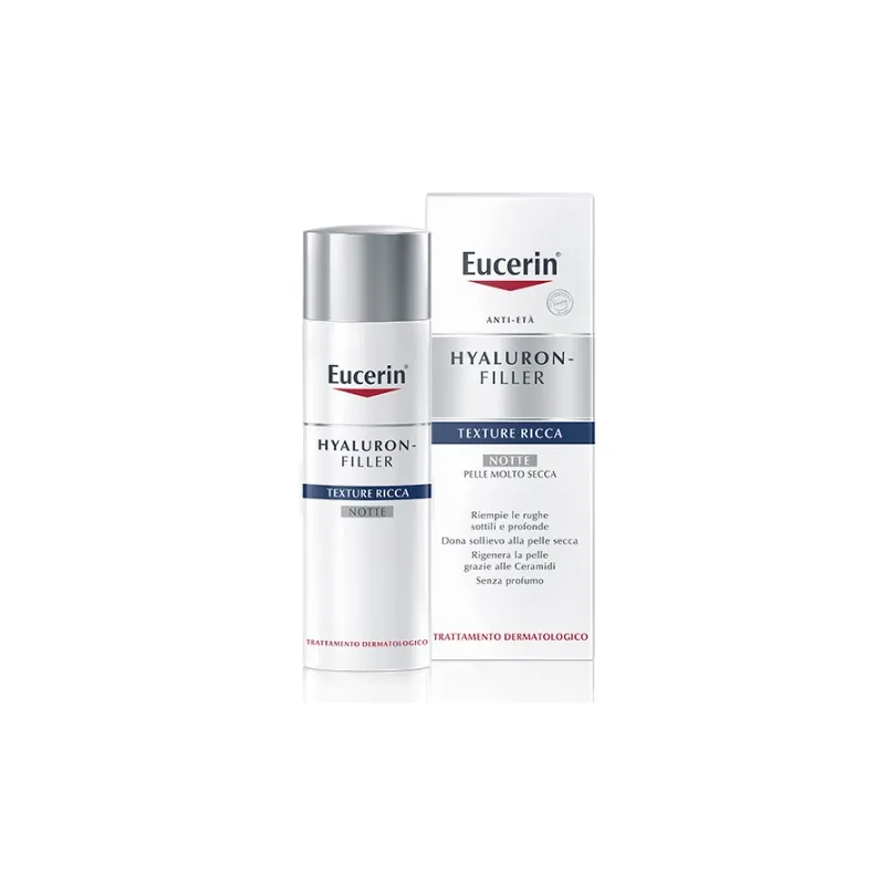 confezione da 50 ml eucerin hyaluron filler crema notte texture ricca per pelli molto secche