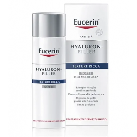 confezione da 50 ml eucerin hyaluron filler crema notte texture ricca per pelli molto secche