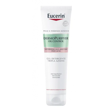 confezione da 150 ml eucerin Dermopurifyer Gel Detergente Tripla Azione anti-macchie e anti-imperfezioni