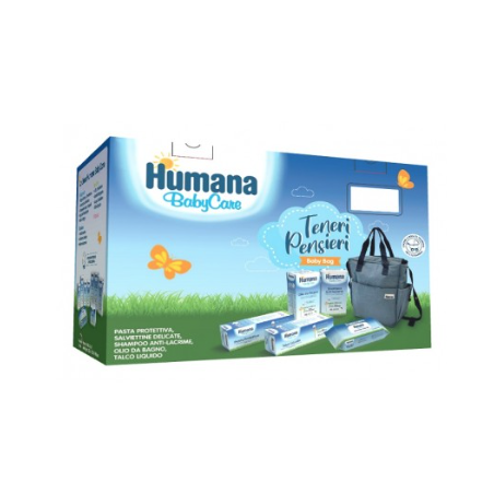 Humana Italia Teneri Pensieri Baby Bag Baby Care Pasta 100 Ml + Salviette 72 Pezzi + Olio Da Bagno 200 Ml + Shampoo 200 Ml + Tal