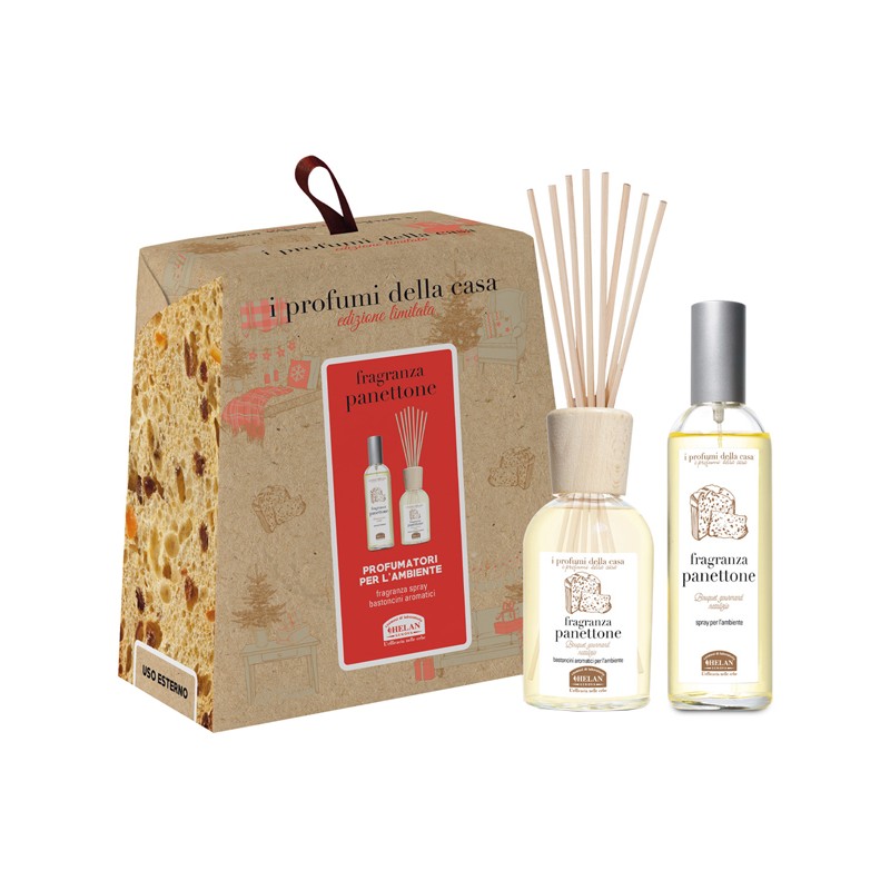 Helan I Profumi Della Casa Set Panettone 1 Spray Ambiente 100 Ml + Bastoncini Aromatici Ambiente 100 Ml