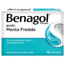 Blister pastiglie di Benagol gusto menta fredda della Reckitt Benckiser