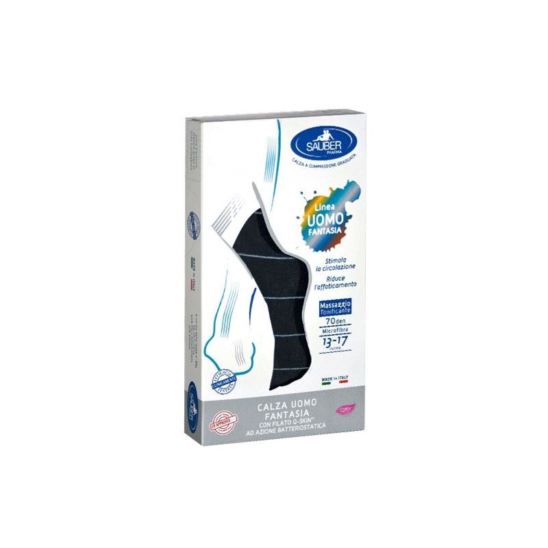 Desa Pharma Sauber Calza Uomo Fantasia Q-skin 70 Den Blu Riga Sottile Ghiaccio Taglia P