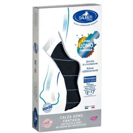 Desa Pharma Sauber Calza Uomo Fantasia Q-skin 70 Den Blu Riga Sottile Ghiaccio Taglia P