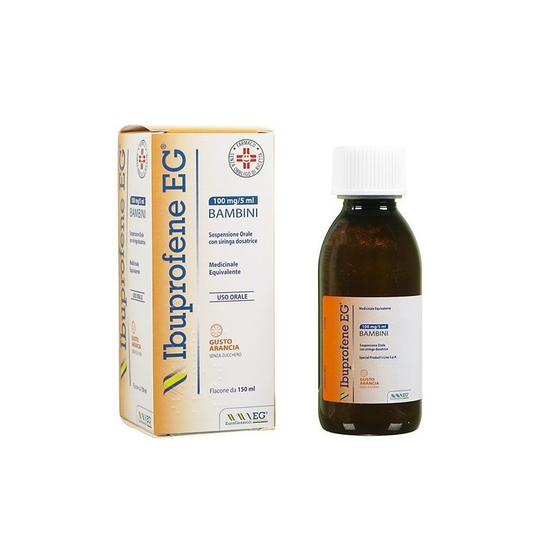 Eg Eurogenerici Ibuprofene Eg Bambini 100 Mg/5 Ml Sospensione Orale Gusto Fragola Senza Zucchero Ibuprofene Eg Bambini 100 Mg/5