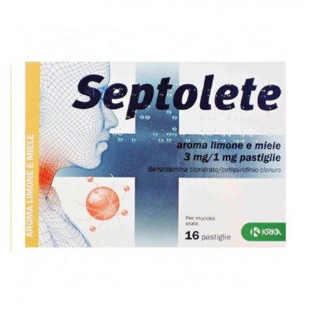 Krka Septolete Aroma Limone E Miele 3 Mg/1 Mg Pastiglie Benzidamina Cloridrato/cetilpiridinio Cloruro