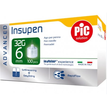 Pikdare Ago Penna Insulina Pic Insupen Advanced Gauge 32x6 Mm 100 Pezzi