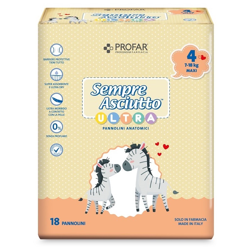 Federfarma. Co Pannolini Profar Sempre Asciutto Ultra Maxi 7/18 Kg 18 Pezzi