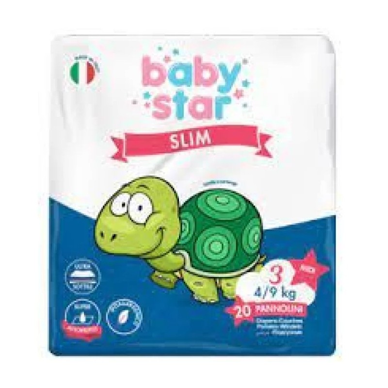 Farvima Medicinali Pannolini Babystar Slim 4/9kg Taglia 3 Midi 20 Pezzi