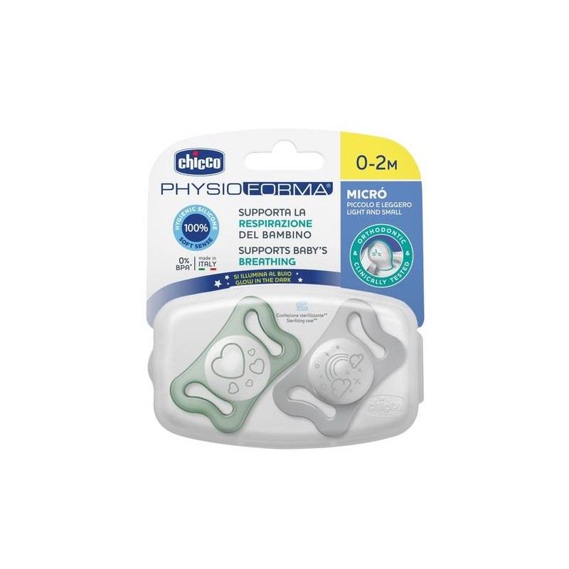 Chicco Succhietto Micro Lumi Silicone 0-2m 2 Pezzi