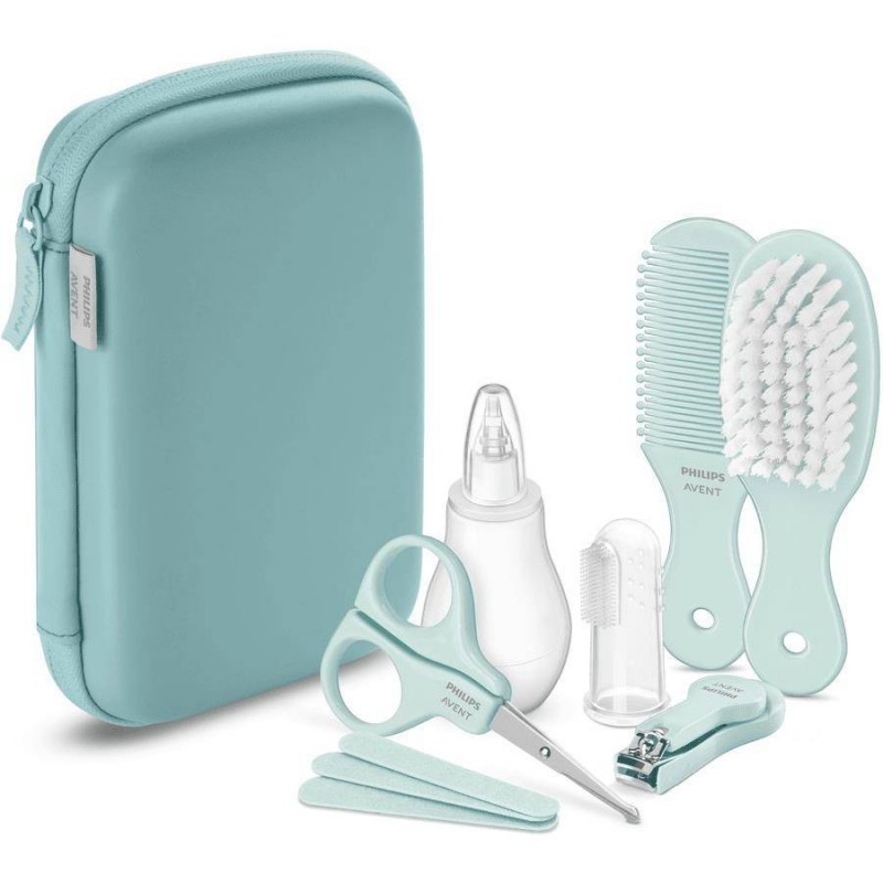 Philips Avent Set Cura Bambino 1 Forbicina + 1 Limetta + 1 Tagliunghie + 1 Spazzolino Da Dito + 1 Pettine + 1 Spazzola + 1 Aspir